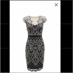 Tadashi Shoji illusion sequined lace midi dress